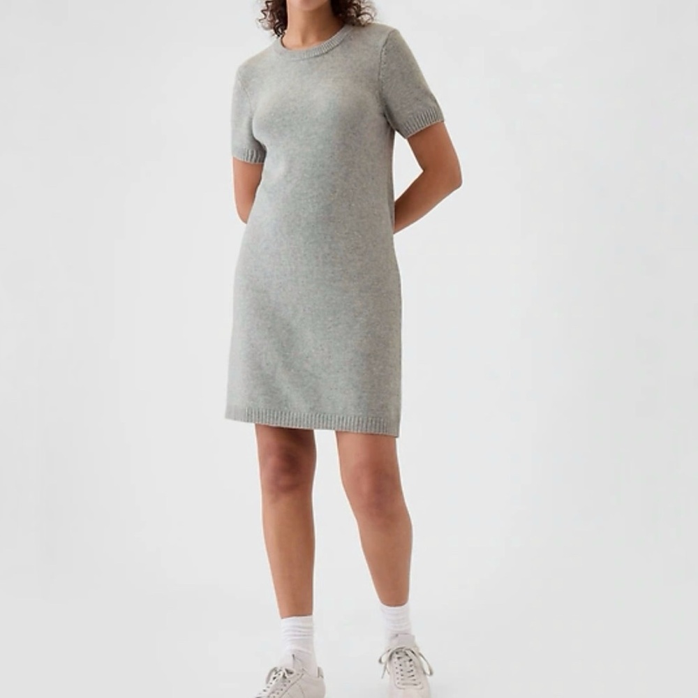 GAP‎ Light Grey CashSoft Short Sleeve Dress Cotton Blend Knit Size Small Petite